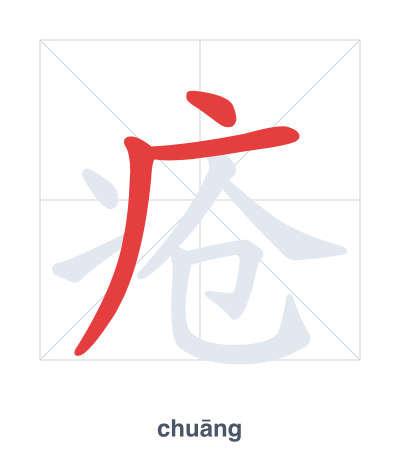 疮 (chuāng) vuruş sırası pratiği
