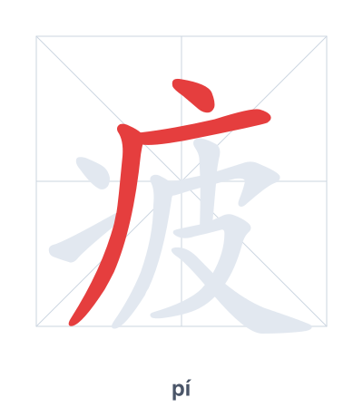 แบบฝึกลำดับเส้นสำหรับ 疲 - pí