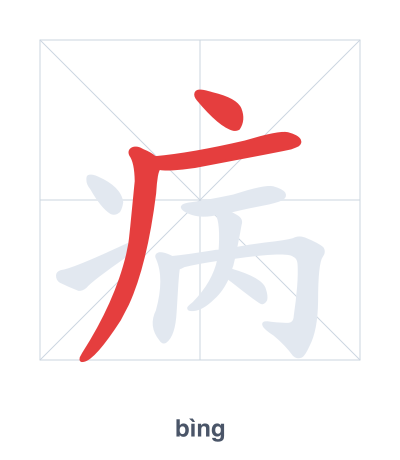 تدريب ترتيب الخطوط لـ 病 - bìng