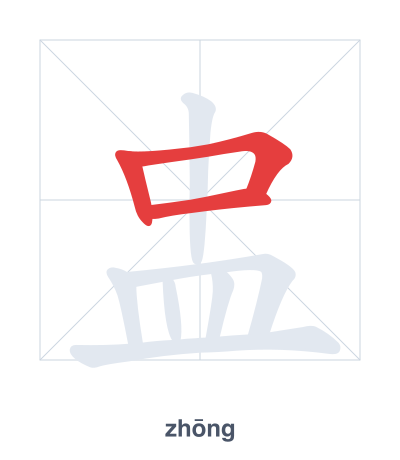 แบบฝึกลำดับเส้นสำหรับ 盅 - zhōng