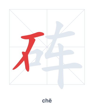 แบบฝึกลำดับเส้นสำหรับ 砗 - chē