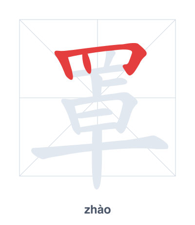 Luyện tập thứ tự nét cho 罩 - zhào