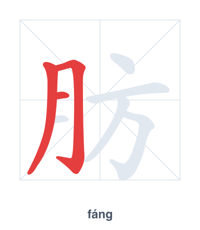 แบบฝึกลำดับเส้นสำหรับ 肪 - fáng