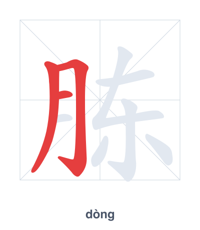 แบบฝึกลำดับเส้นสำหรับ 胨 - dòng