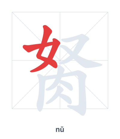 แบบฝึกลำดับเส้นสำหรับ 胬 - nǔ