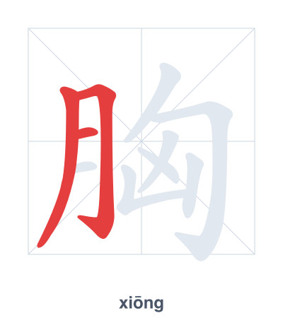 Práctica de orden de trazos para 胸 - xiōng