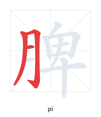 แบบฝึกลำดับเส้นสำหรับ 脾 - pí