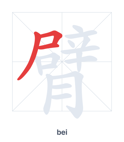 Latihan urutan goresan untuk 臂 - bei/bì