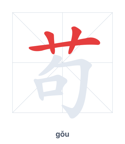 Latihan urutan goresan untuk 苟 - gǒu