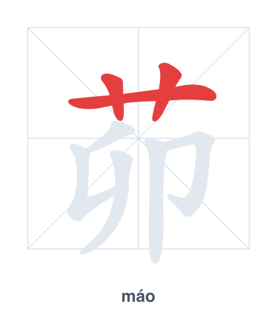 แบบฝึกลำดับเส้นสำหรับ 茆 - máo