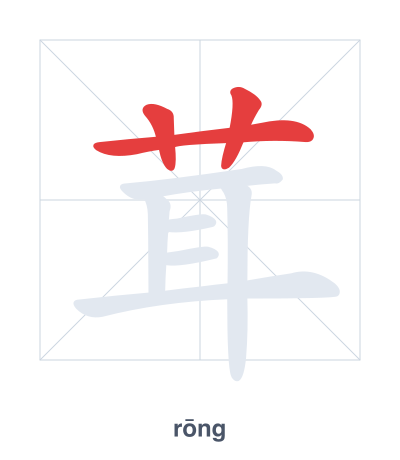 Práctica de orden de trazos para 茸 - rōng/róng