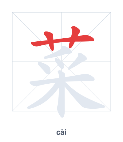 แบบฝึกลำดับเส้นสำหรับ 菜 - cài