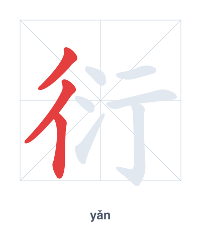 Latihan urutan goresan untuk 衍 - yǎn