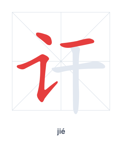 Pratica dell'ordine dei tratti per 讦 - jié