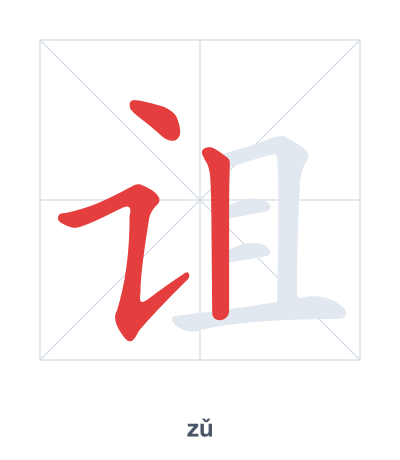 Práctica de orden de trazos para 诅 - zǔ