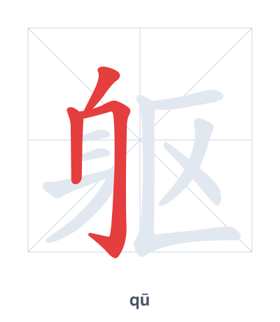 Latihan urutan goresan untuk 躯 - qū