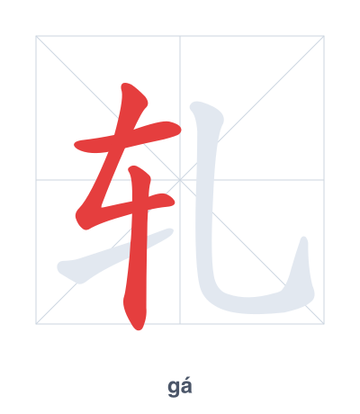 تدريب ترتيب الخطوط لـ 轧 - gá/yà/zhá