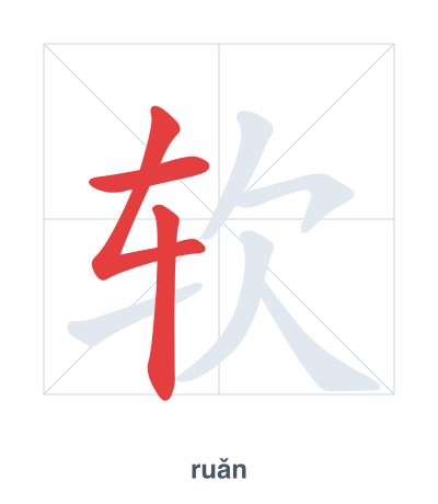 Práctica de orden de trazos para 软 - ruǎn