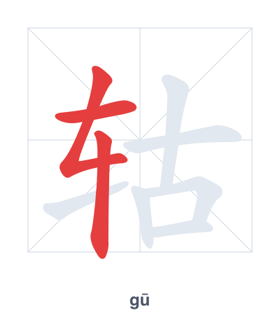 แบบฝึกลำดับเส้นสำหรับ 轱 - gū