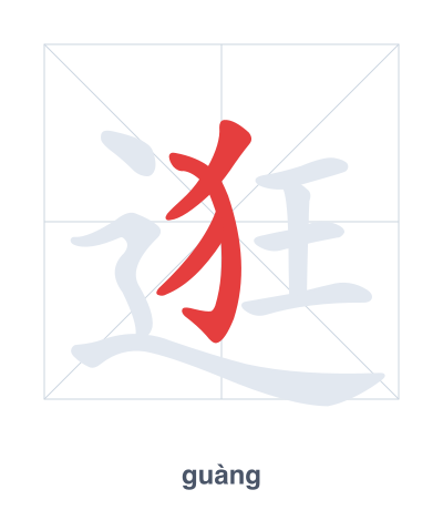 Prática de ordem dos traços para 逛 - guàng