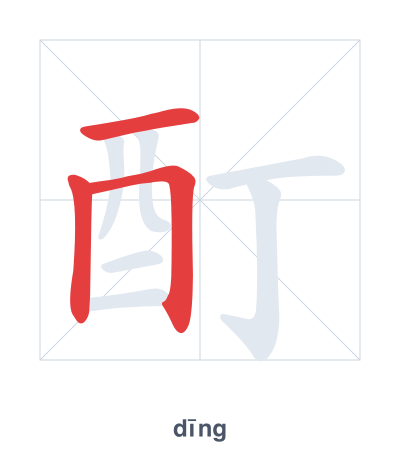 تدريب ترتيب الخطوط لـ 酊 - dīng/dǐng