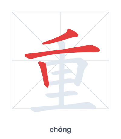 Mazoezi ya mpangilio wa mikunjo kwa 重 - chóng/zhòng