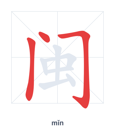 Latihan urutan goresan untuk 闽 - mǐn