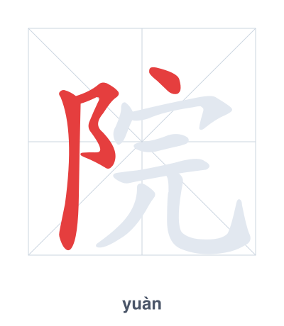 Práctica de orden de trazos para 院 - yuàn