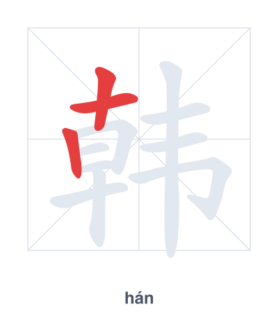 แบบฝึกลำดับเส้นสำหรับ 韩 - hán