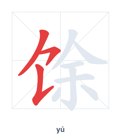 Práctica de orden de trazos para 馀 - yú