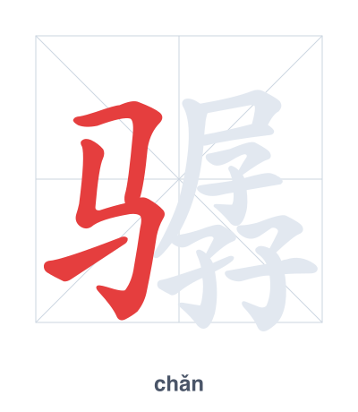 Latihan urutan goresan untuk 骣 - chǎn