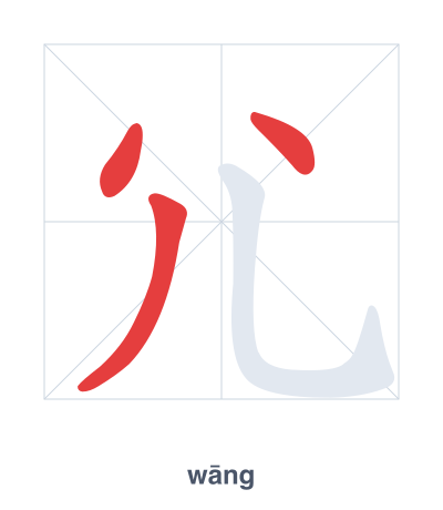 Stroke order practice for 尣 - wāng
