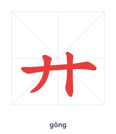 Stroke order practice for 廾 - gǒng